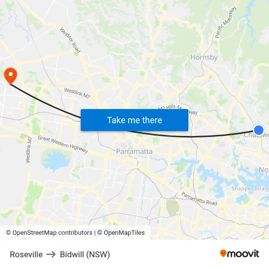 Roseville to Bidwill (NSW) map