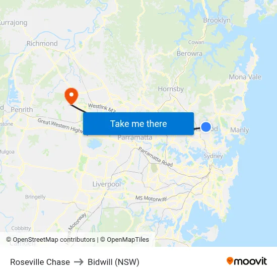 Roseville Chase to Bidwill (NSW) map
