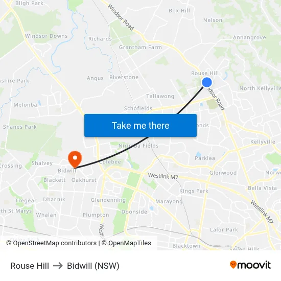 Rouse Hill to Bidwill (NSW) map
