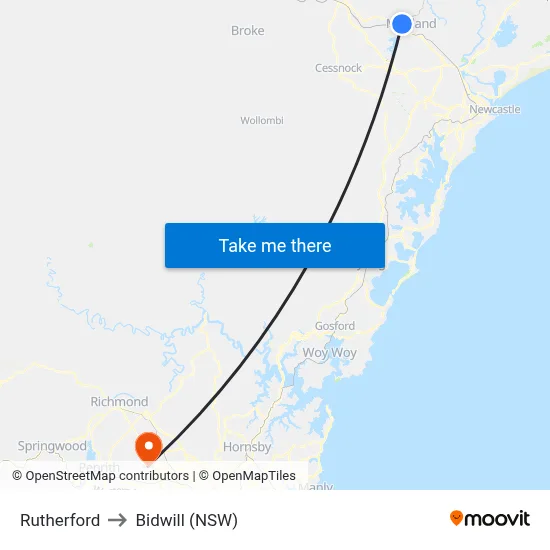 Rutherford to Bidwill (NSW) map