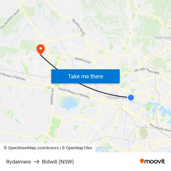 Rydalmere to Bidwill (NSW) map
