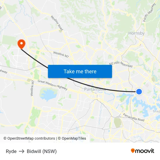 Ryde to Bidwill (NSW) map