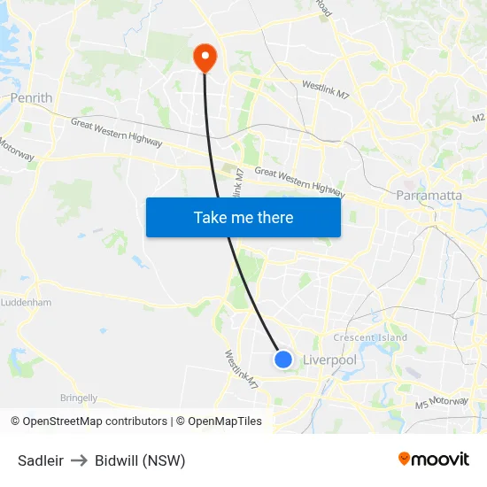 Sadleir to Bidwill (NSW) map