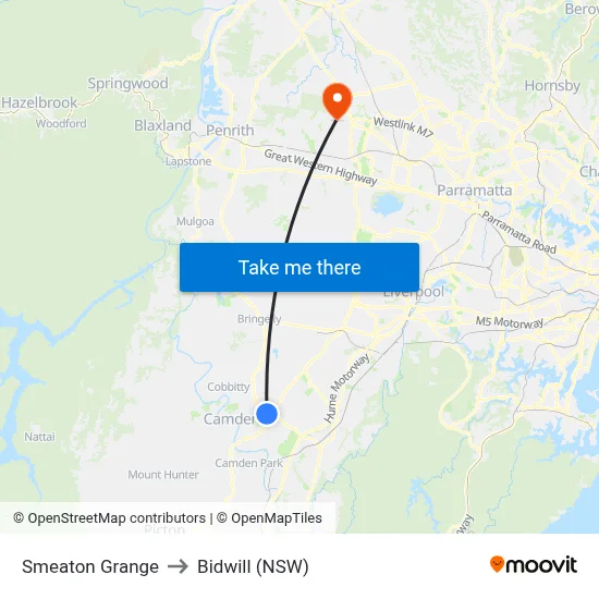 Smeaton Grange to Bidwill (NSW) map