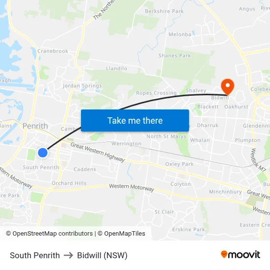 South Penrith to Bidwill (NSW) map