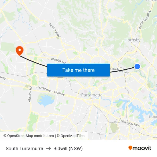 South Turramurra to Bidwill (NSW) map