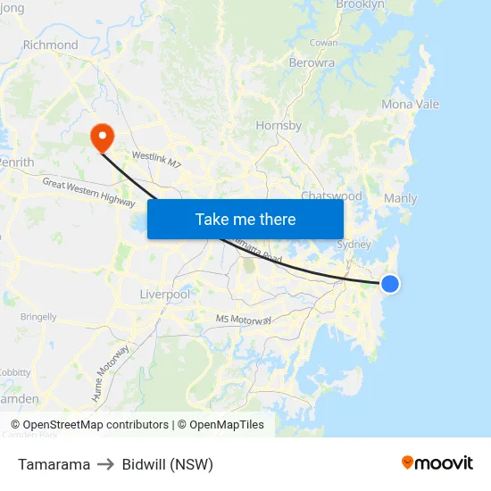 Tamarama to Bidwill (NSW) map