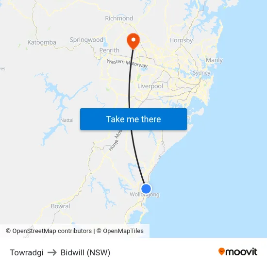 Towradgi to Bidwill (NSW) map