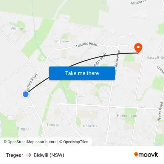 Tregear to Bidwill (NSW) map