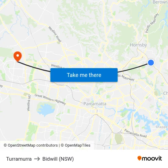 Turramurra to Bidwill (NSW) map