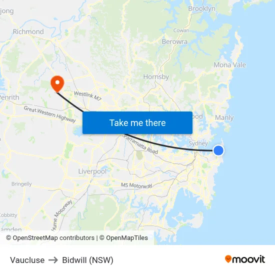 Vaucluse to Bidwill (NSW) map