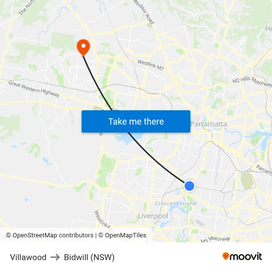 Villawood to Bidwill (NSW) map