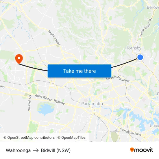 Wahroonga to Bidwill (NSW) map