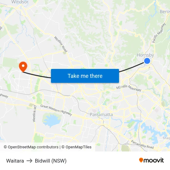 Waitara to Bidwill (NSW) map