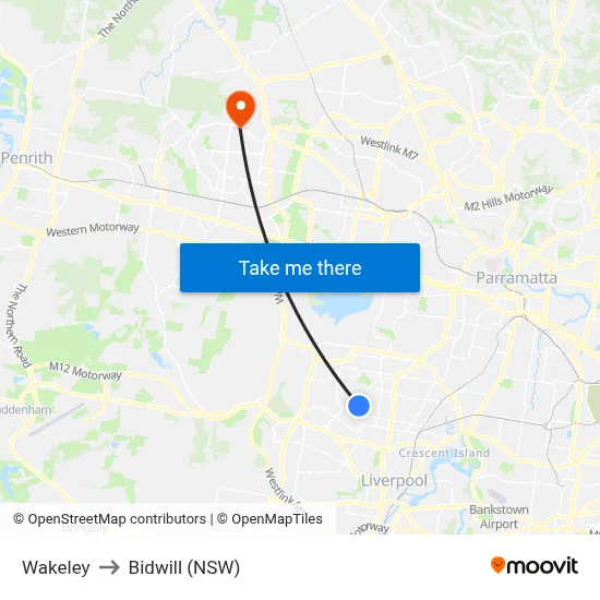 Wakeley to Bidwill (NSW) map
