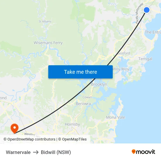 Warnervale to Bidwill (NSW) map