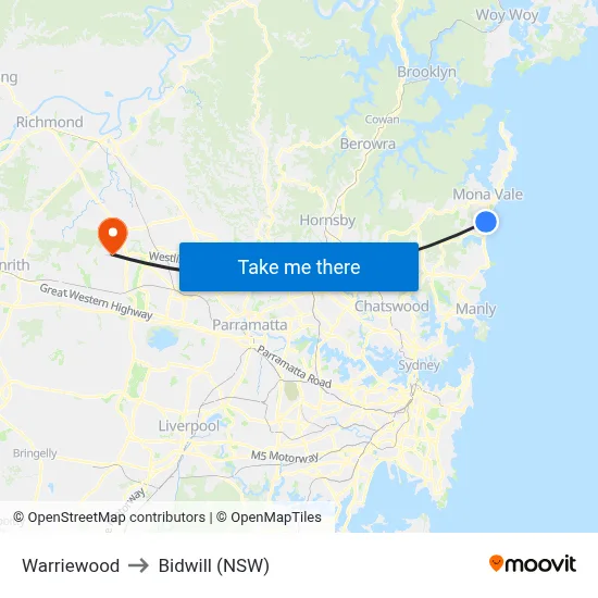Warriewood to Bidwill (NSW) map