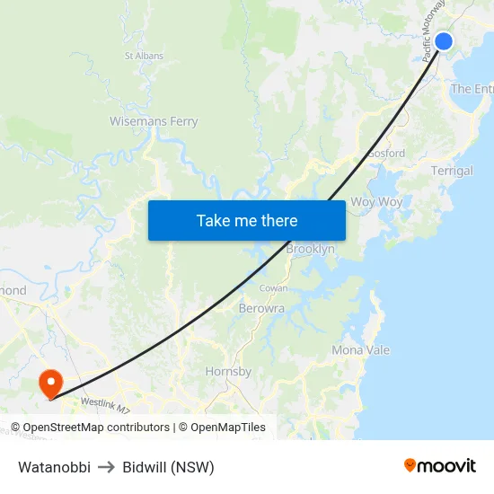 Watanobbi to Bidwill (NSW) map