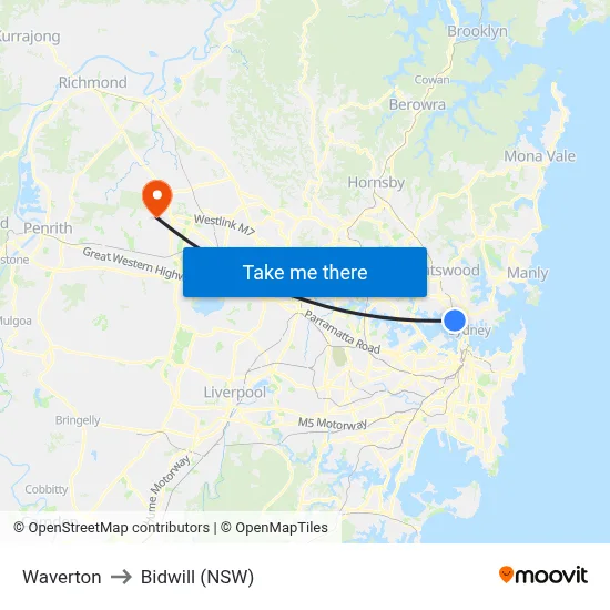 Waverton to Bidwill (NSW) map