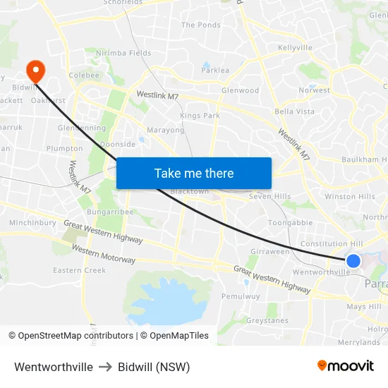 Wentworthville to Bidwill (NSW) map