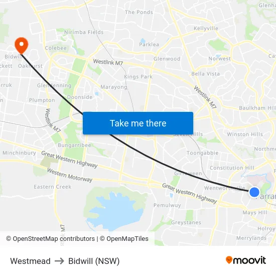 Westmead to Bidwill (NSW) map