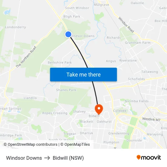 Windsor Downs to Bidwill (NSW) map