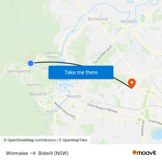 Winmalee to Bidwill (NSW) map