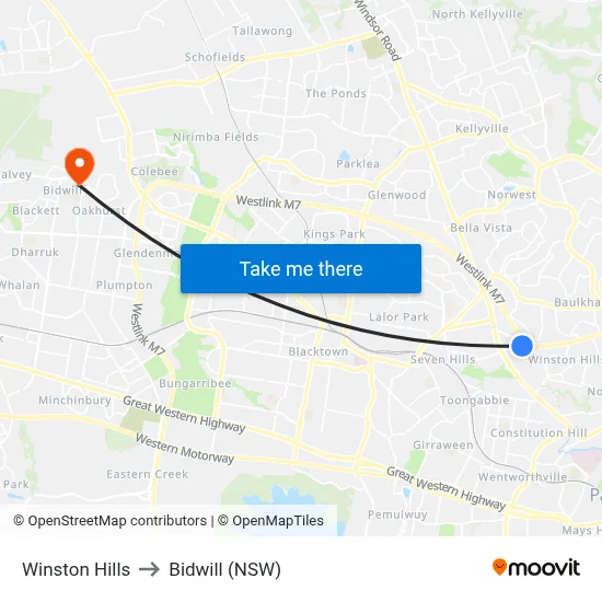 Winston Hills to Bidwill (NSW) map