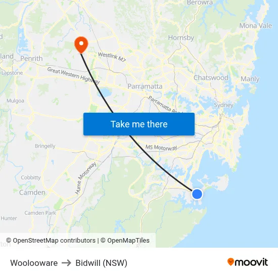Woolooware to Bidwill (NSW) map