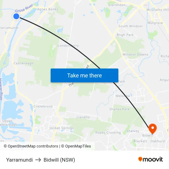 Yarramundi to Bidwill (NSW) map