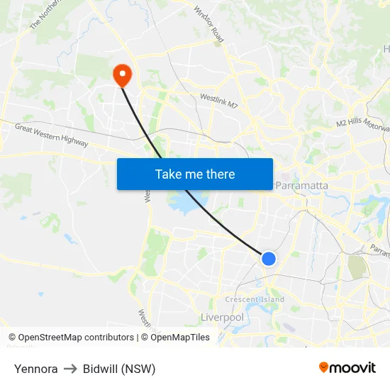 Yennora to Bidwill (NSW) map