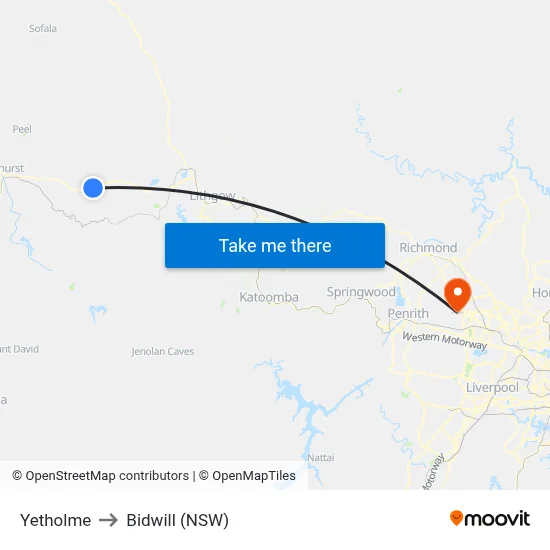 Yetholme to Bidwill (NSW) map