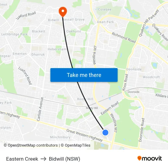 Eastern Creek to Bidwill (NSW) map