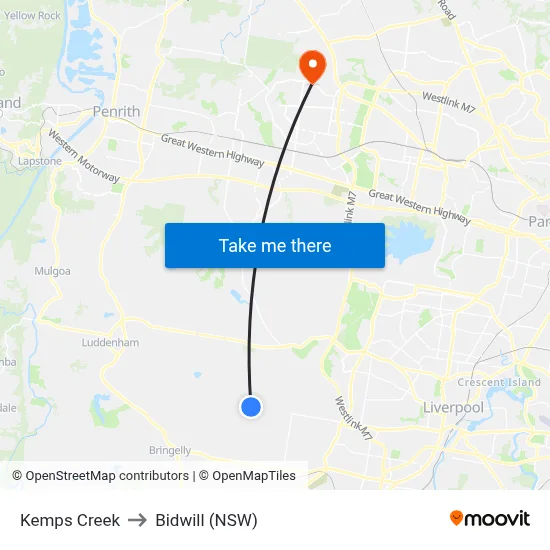 Kemps Creek to Bidwill (NSW) map