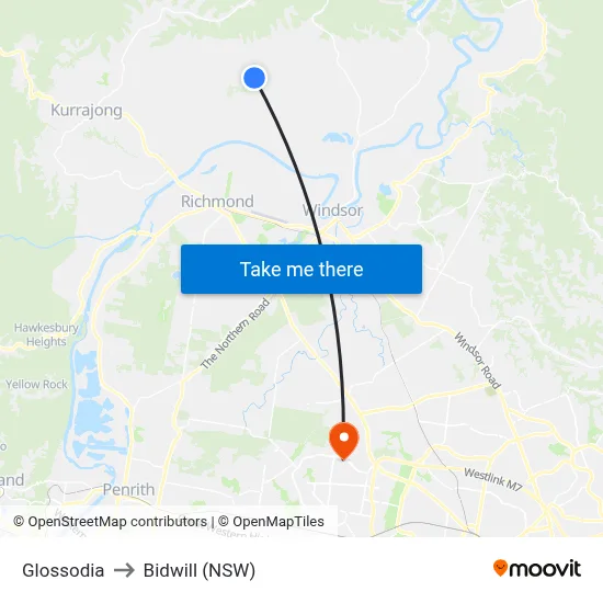 Glossodia to Bidwill (NSW) map