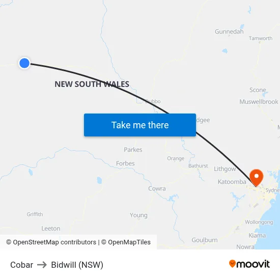 Cobar to Bidwill (NSW) map