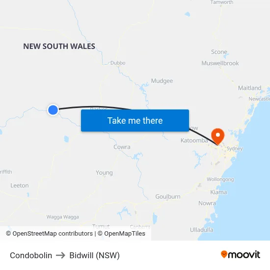 Condobolin to Bidwill (NSW) map
