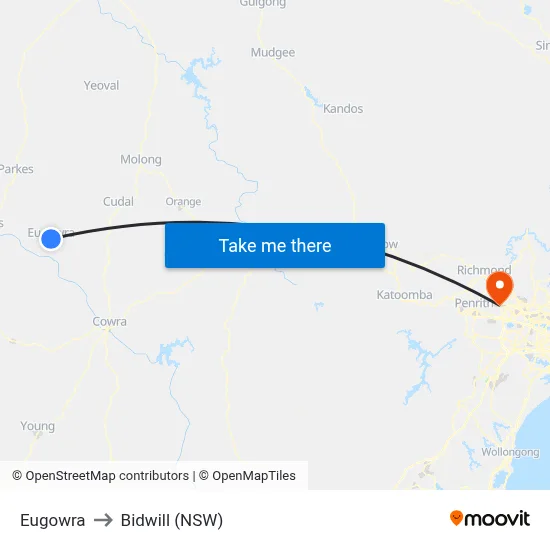 Eugowra to Bidwill (NSW) map