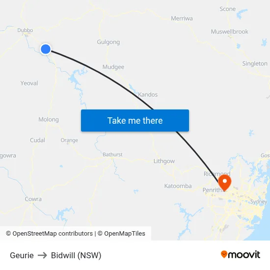 Geurie to Bidwill (NSW) map