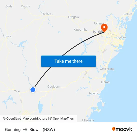 Gunning to Bidwill (NSW) map