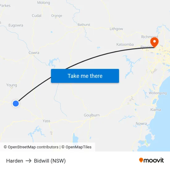Harden to Bidwill (NSW) map