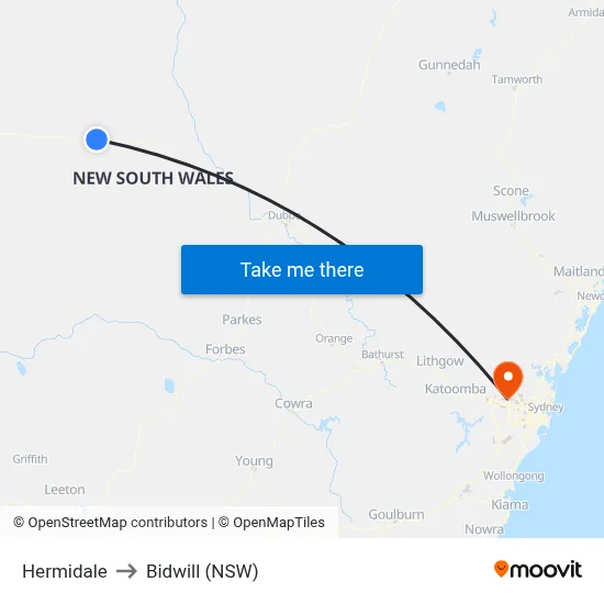 Hermidale to Bidwill (NSW) map
