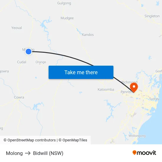 Molong to Bidwill (NSW) map
