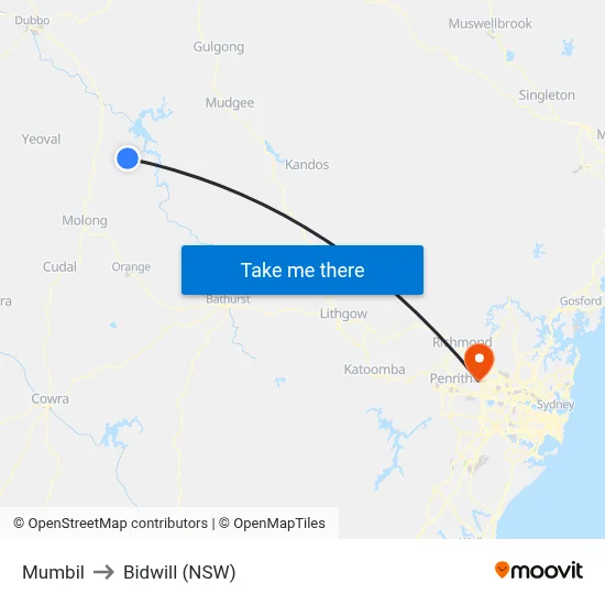 Mumbil to Bidwill (NSW) map