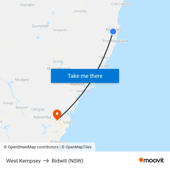 West Kempsey to Bidwill (NSW) map