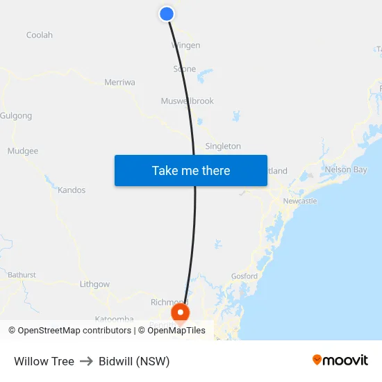 Willow Tree to Bidwill (NSW) map