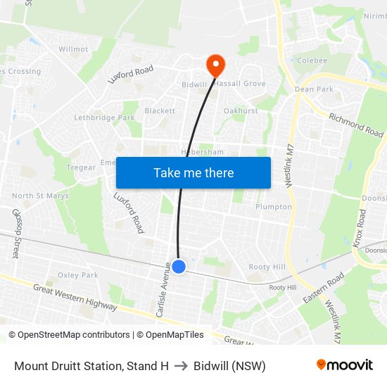 Mount Druitt Station, Stand H to Bidwill (NSW) map