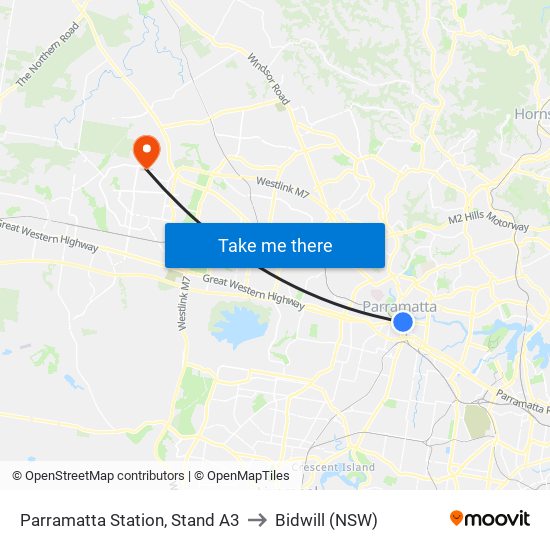 Parramatta Station, Stand A3 to Bidwill (NSW) map