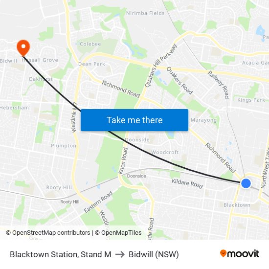 Blacktown Station, Stand M to Bidwill (NSW) map