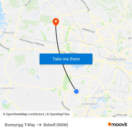 Bonnyrigg T-Way to Bidwill (NSW) map
